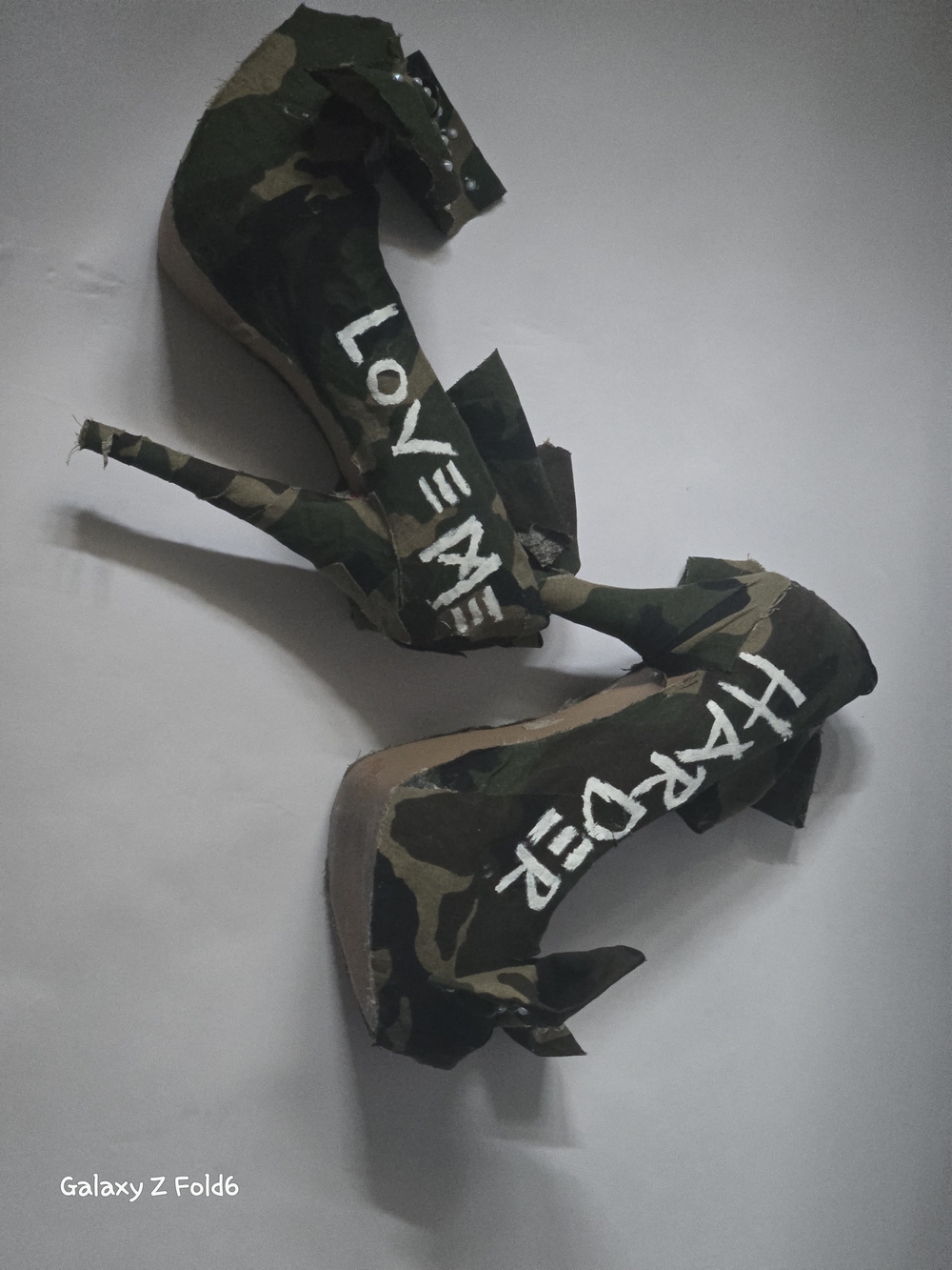 Camo Print High Heel Pumps with White Script Accents